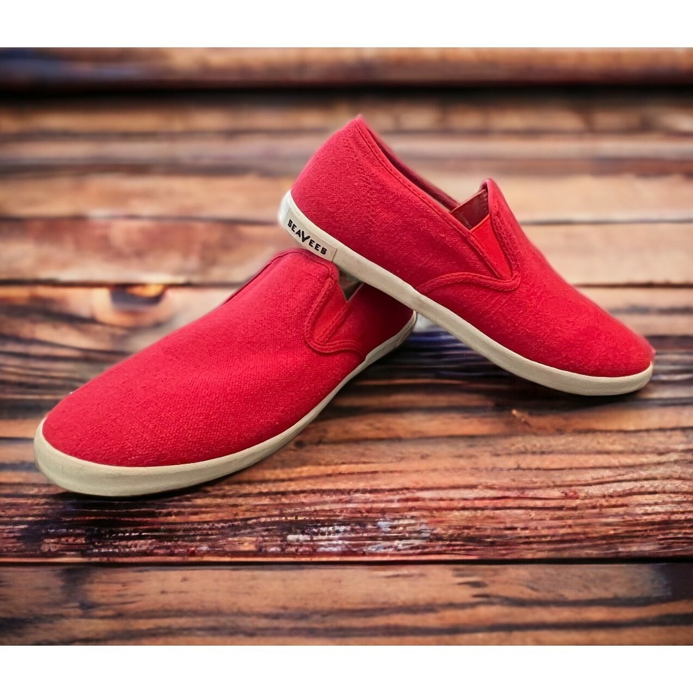 SeaVees Red Baja Slip On Comfort Shoe, Women's Size 9.5 Linen Upper EUC